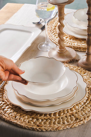 Pablo 59 Pieces New Bone Dinnerware Set For 12 People Gold