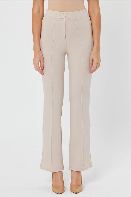 Women's Cream High-Waist Gatherer Bell-Length Palazzo Trousers - Swordslife