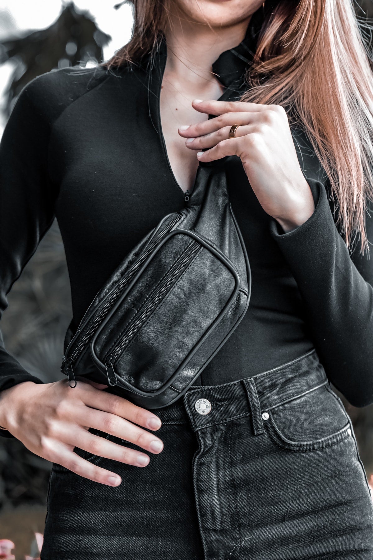 Genuine Leather Black Freebag - Waist Bag & Crossbody