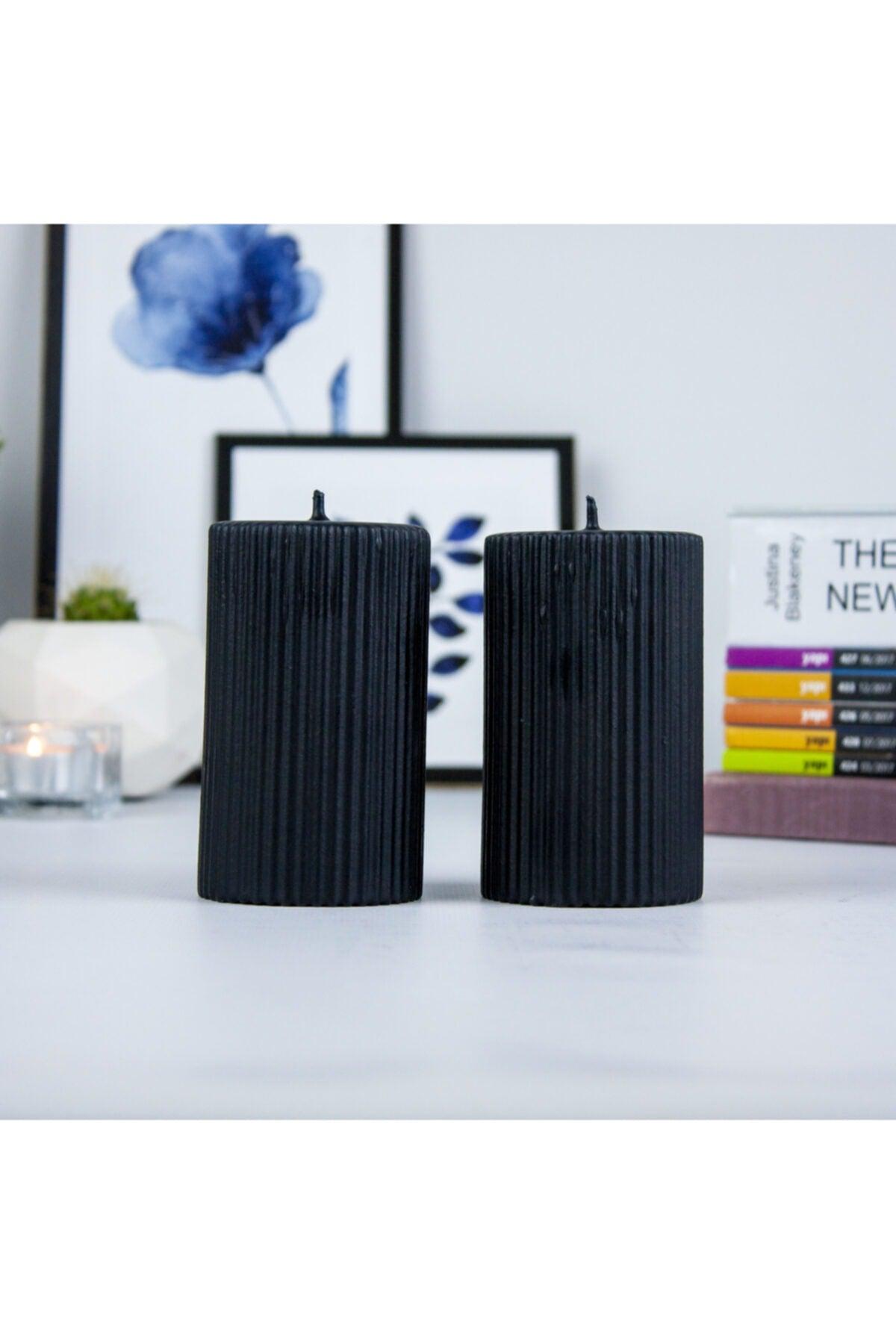 Corrugated Cylinder Set of 2 Candles 10 Cm Black - Swordslife