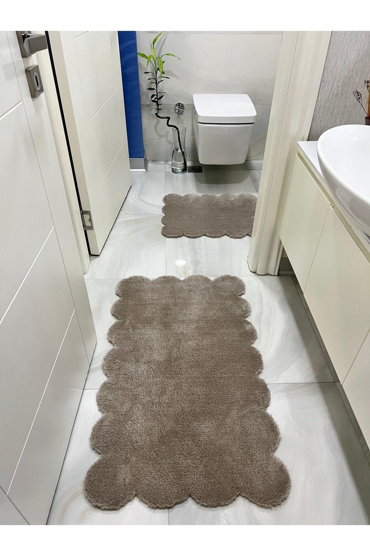 Laser Cut Double Bath Mat Brown Plush Carpet - Swordslife