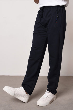 Navy Blue Men'S Zipper Pocket Embroidery Detailed Straight Leg Casual Fit Sweatpants