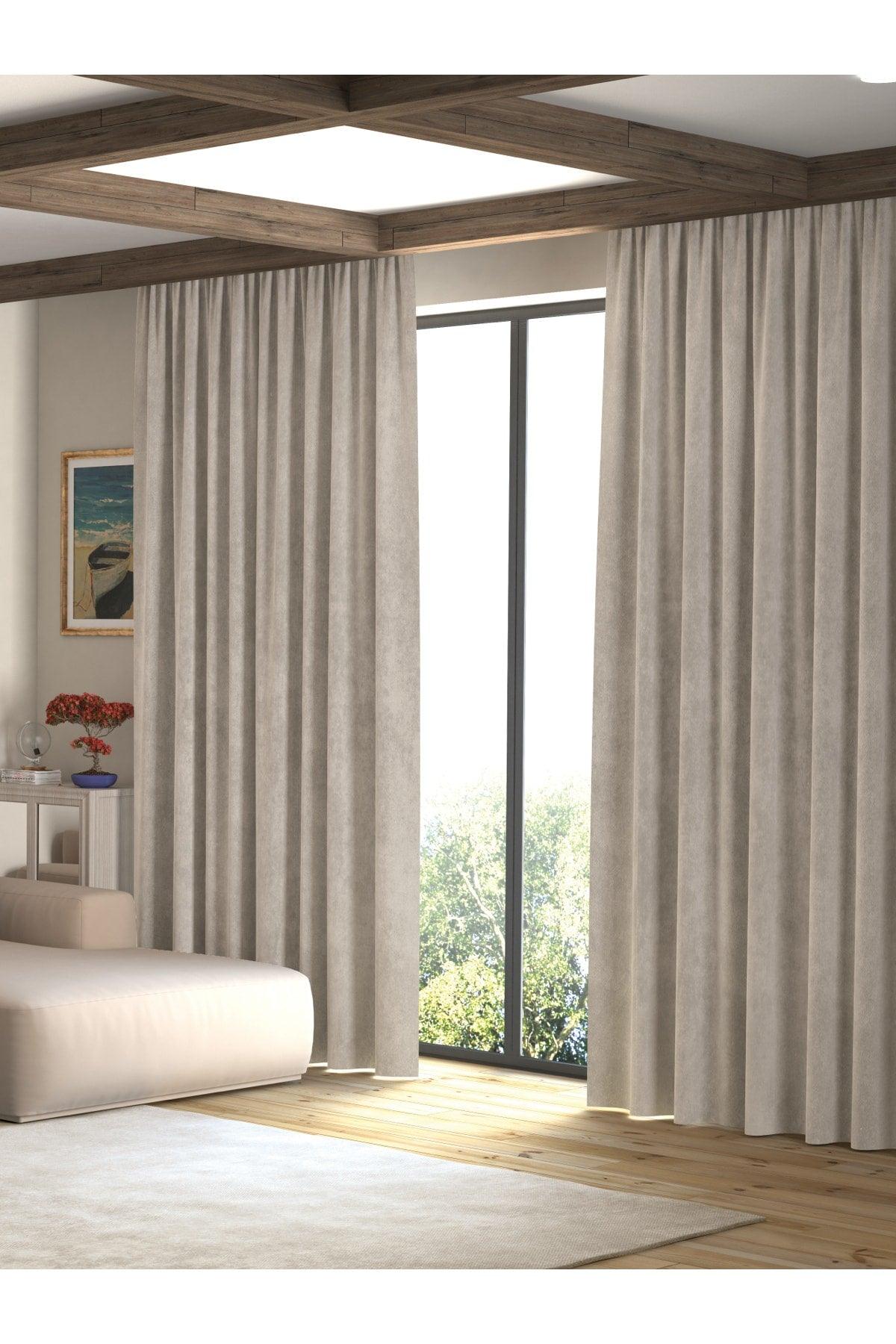 Velvet Textured Linen Island Fund Curtain Extraforward Pleated - Swordslife