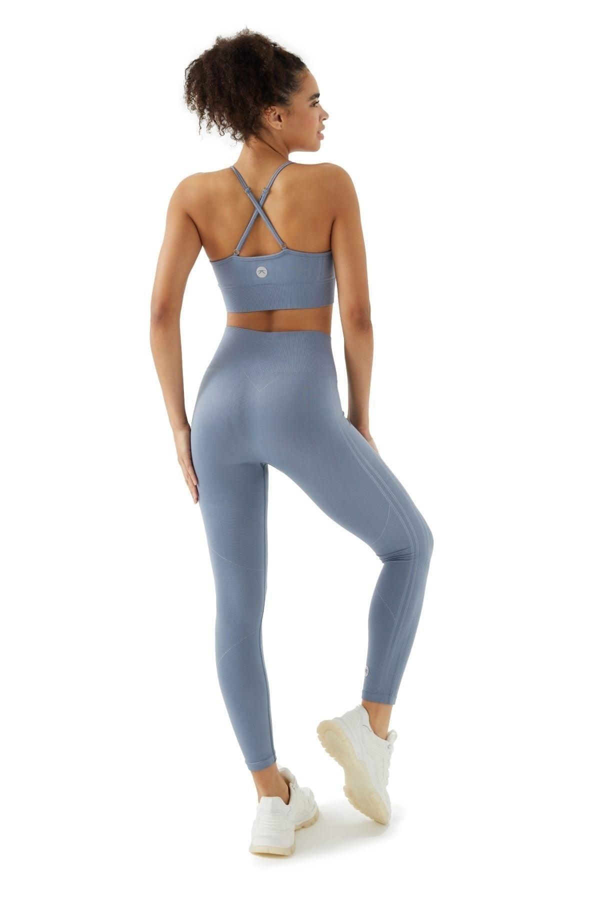 Women's High Waist Seamless Open Denim Blue Sport Leggings - Swordslife