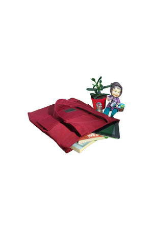 Women'S Claret Red Bag Zippered Hand And Shoulder Bag Canvas Fabric Tote Bag