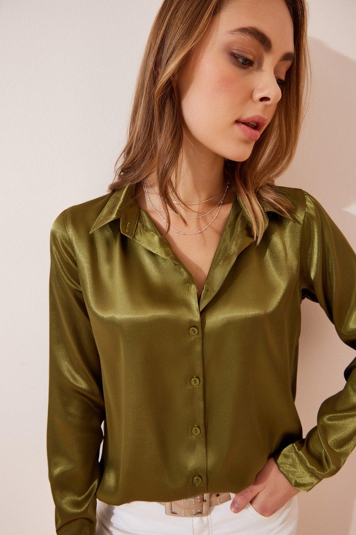 Women's Green Light Flowy Satin Shirt DD00990 - Swordslife