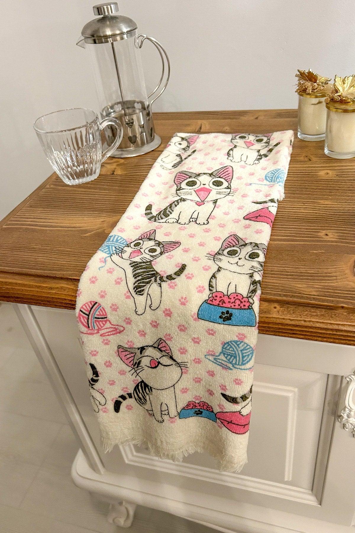 3 Piece Fringed Cotton 40x60 Cm Printed Towel Set Hand Face Kitchen Towel Soft Patterned Water Absorbent Set - Swordslife