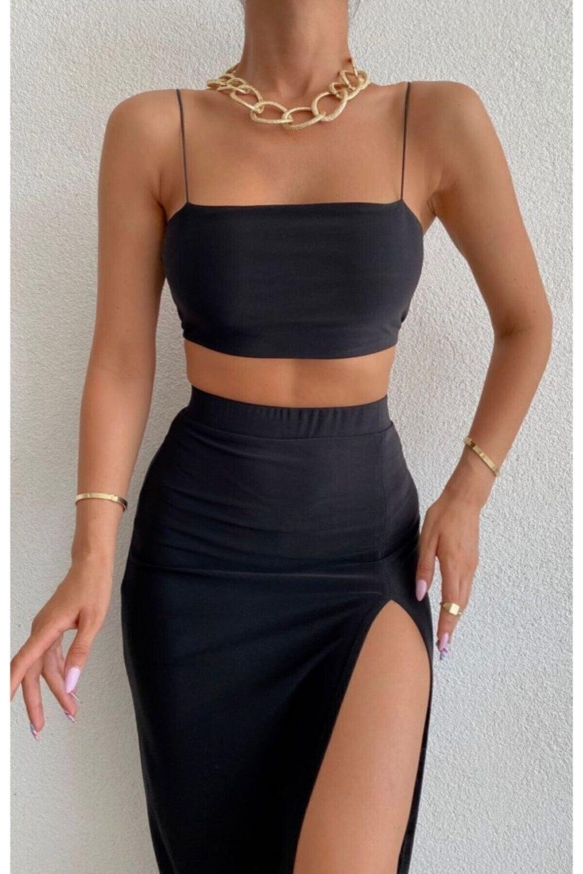 Women's Black Sandy Skirt With Slit - Swordslife