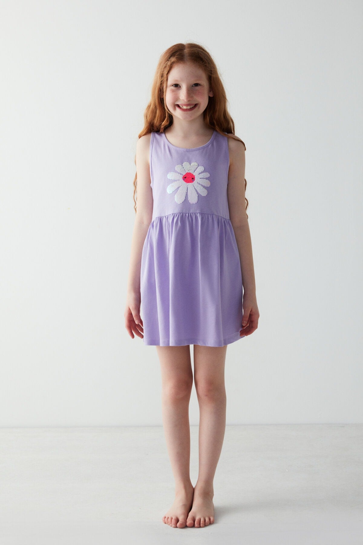Girl'S Daisy Patterned Lilac Dress