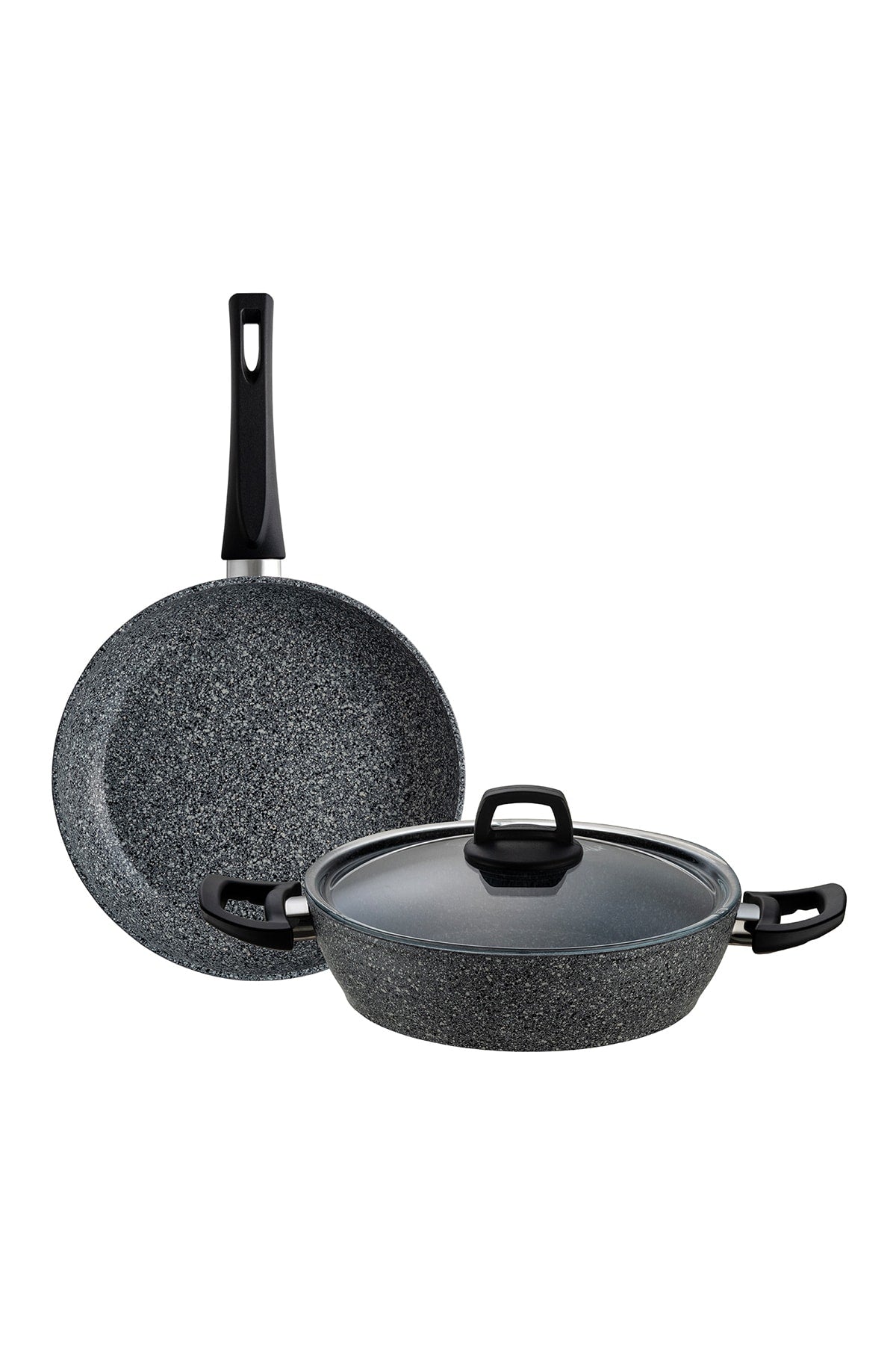 Lucca 3 Piece 24 Cm Pot And Pan Set With Compatible Lid Gray Blue