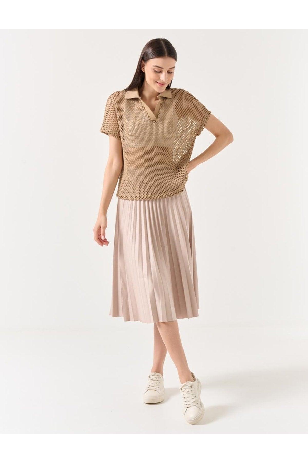 Mink Wide Cut High Waist Pleated Knitted Skirt - Swordslife