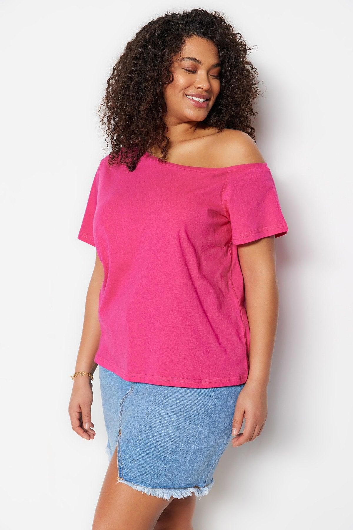 Fuchsia Knitted Off Shoulder Detailed Blouse TBBSS22AF0052 - Swordslife