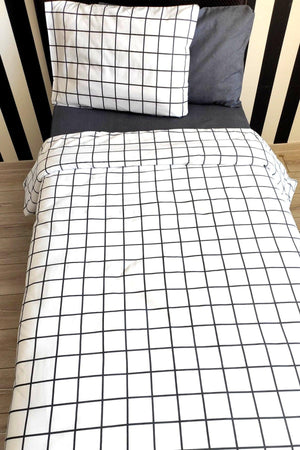 Checkered White Young 4 Pieces Elastic Bed Sheet Single (100X200 CM) Duvet Cover Set - Swordslife