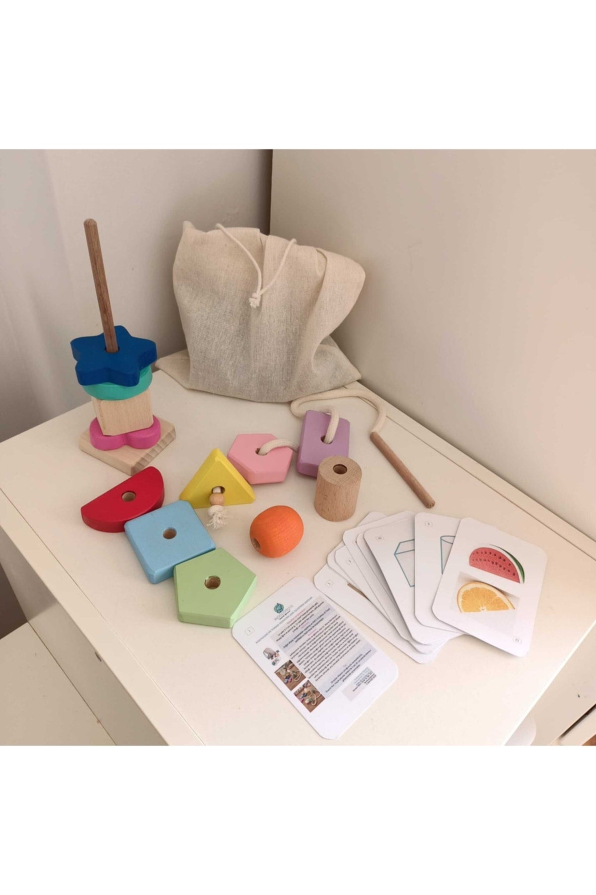 Montessori Hide Bag And Rope Geometric Shapes Binary Educational Card Game