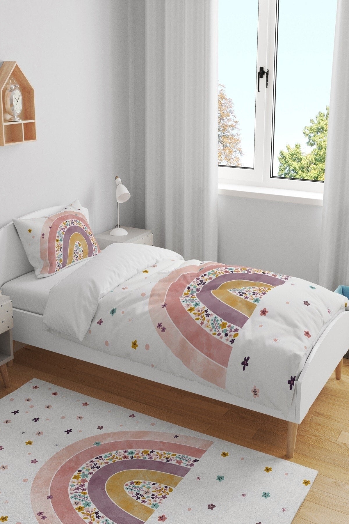 Floral Rainbow Patterned Single Baby Kids Duvet Cover Set