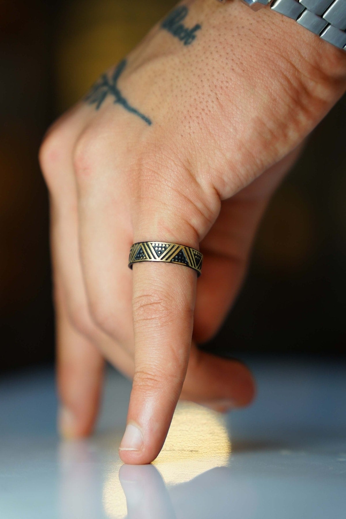Triangle Pattern Wedding Ring Model Adjustable Men'S Double Color Ring