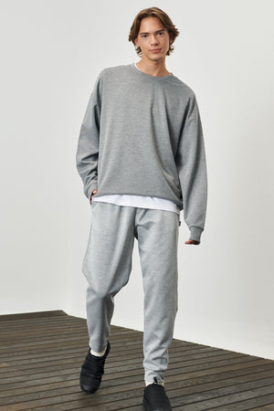Men'S Light Gray Melange Standard Fit Normal Cut Elastic Waist And Legs Comfortable Sports Sweatpants