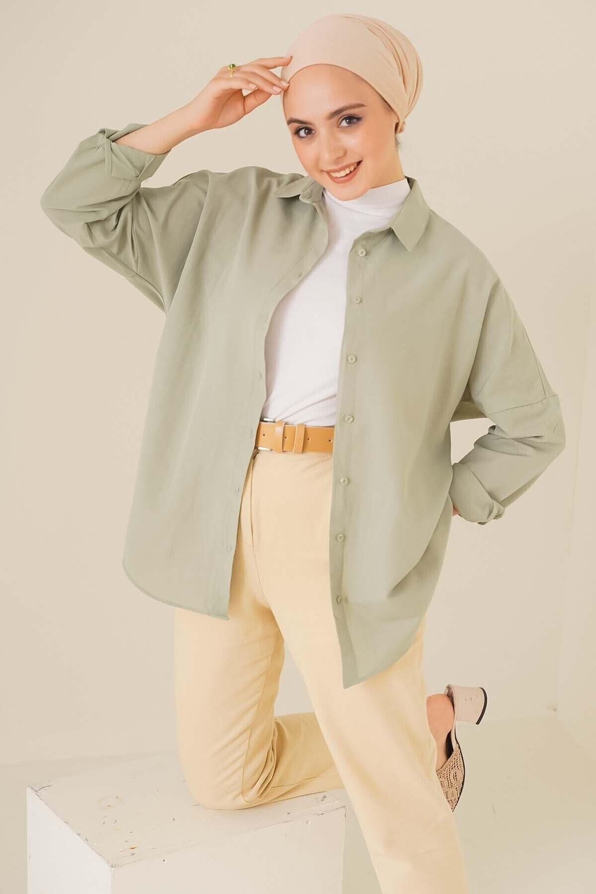 103901 Oversize Basic Hijab Shirt - A.khaki - Swordslife