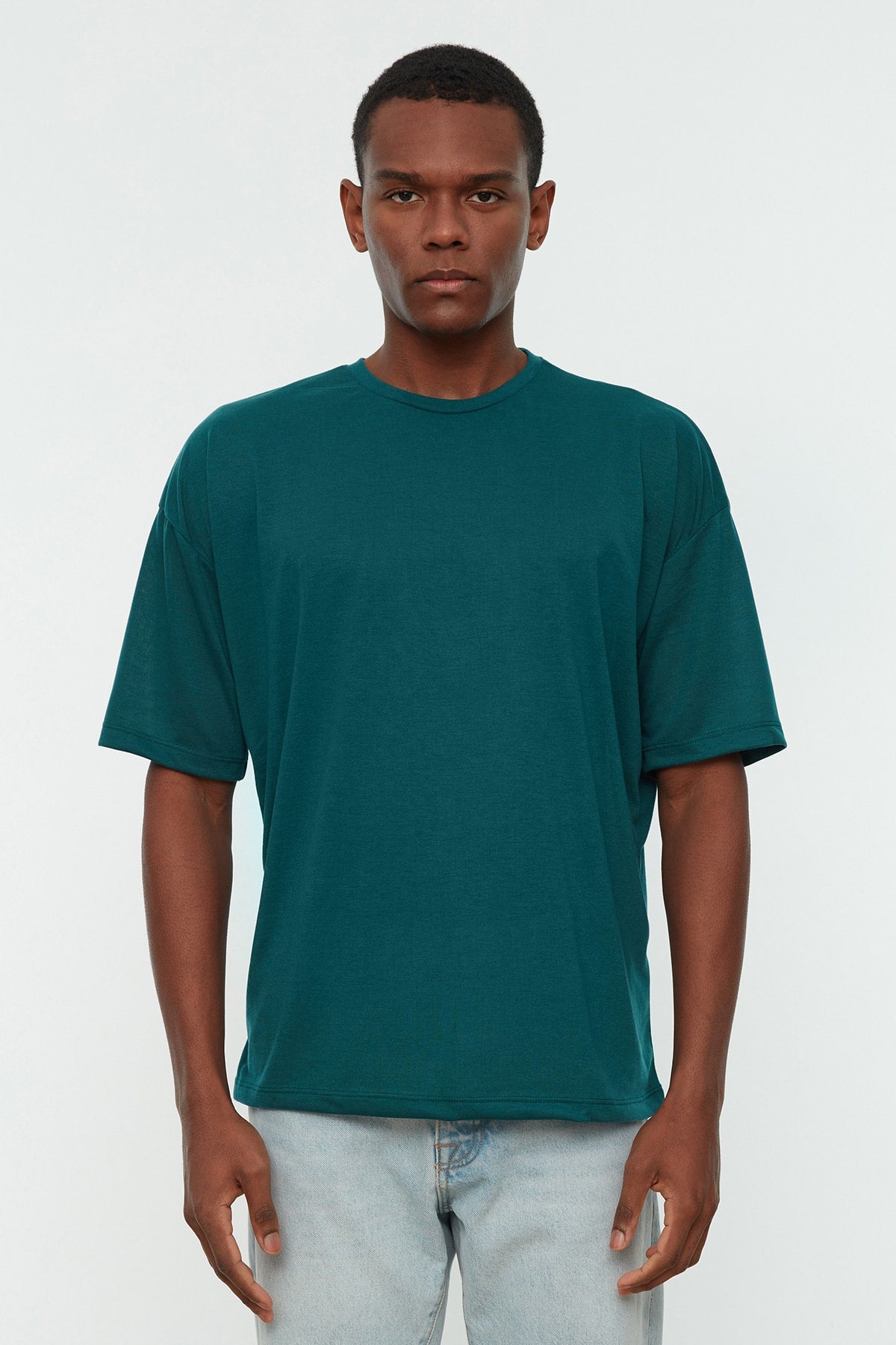 Emerald Green Men'S Basic Crew Neck Oversize Short Sleeve T-Shirt Tmnss22Ts0300