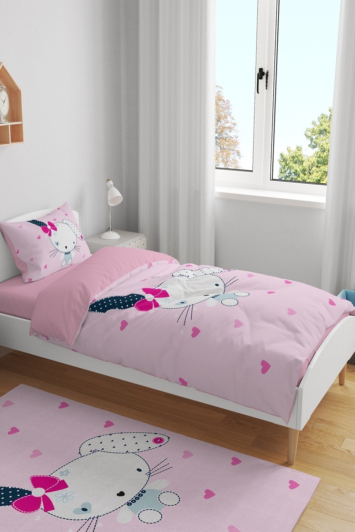 Pink Cloth Rabbit Patterned Single Baby Kids Duvet Cover Set