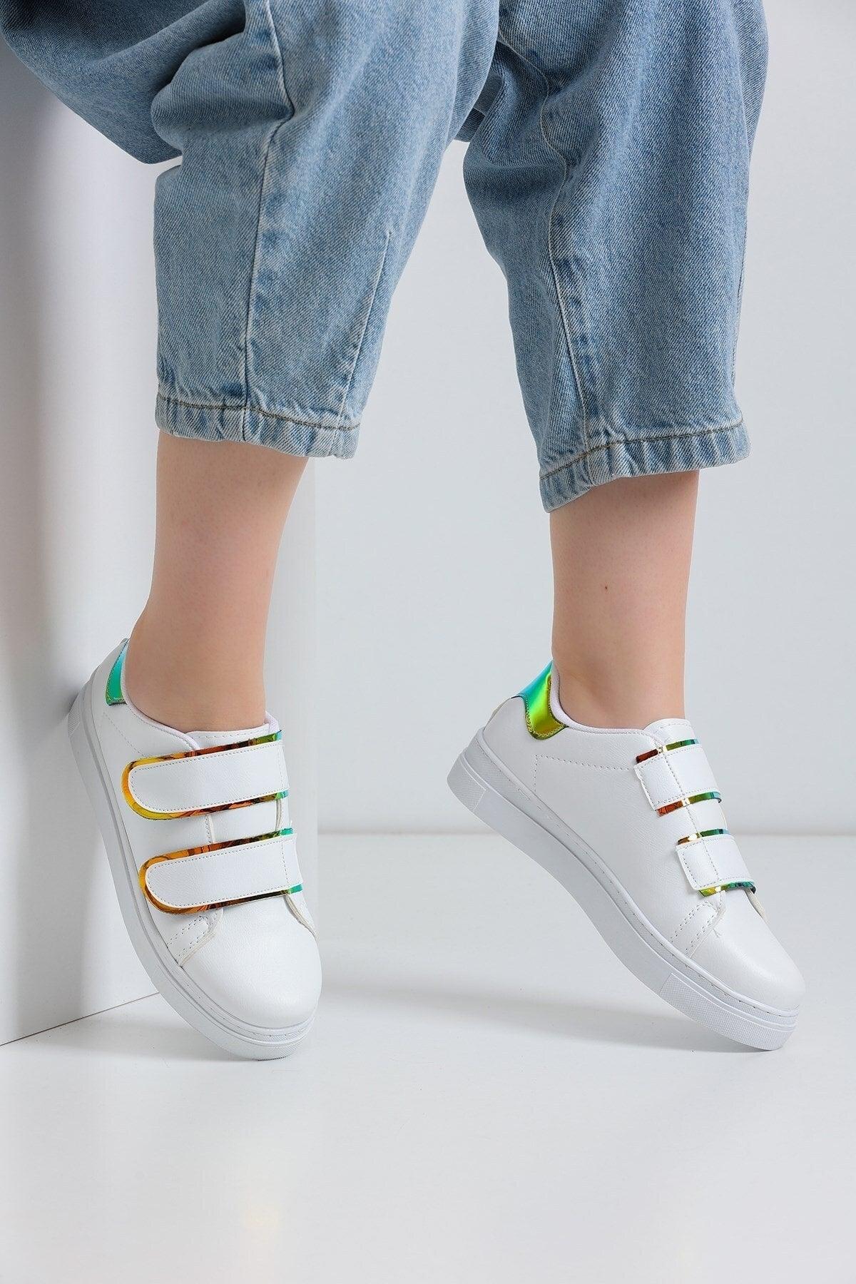 Unisex Hook and Loop Outdoor Sneaker Model - White - Hologram - Swordslife