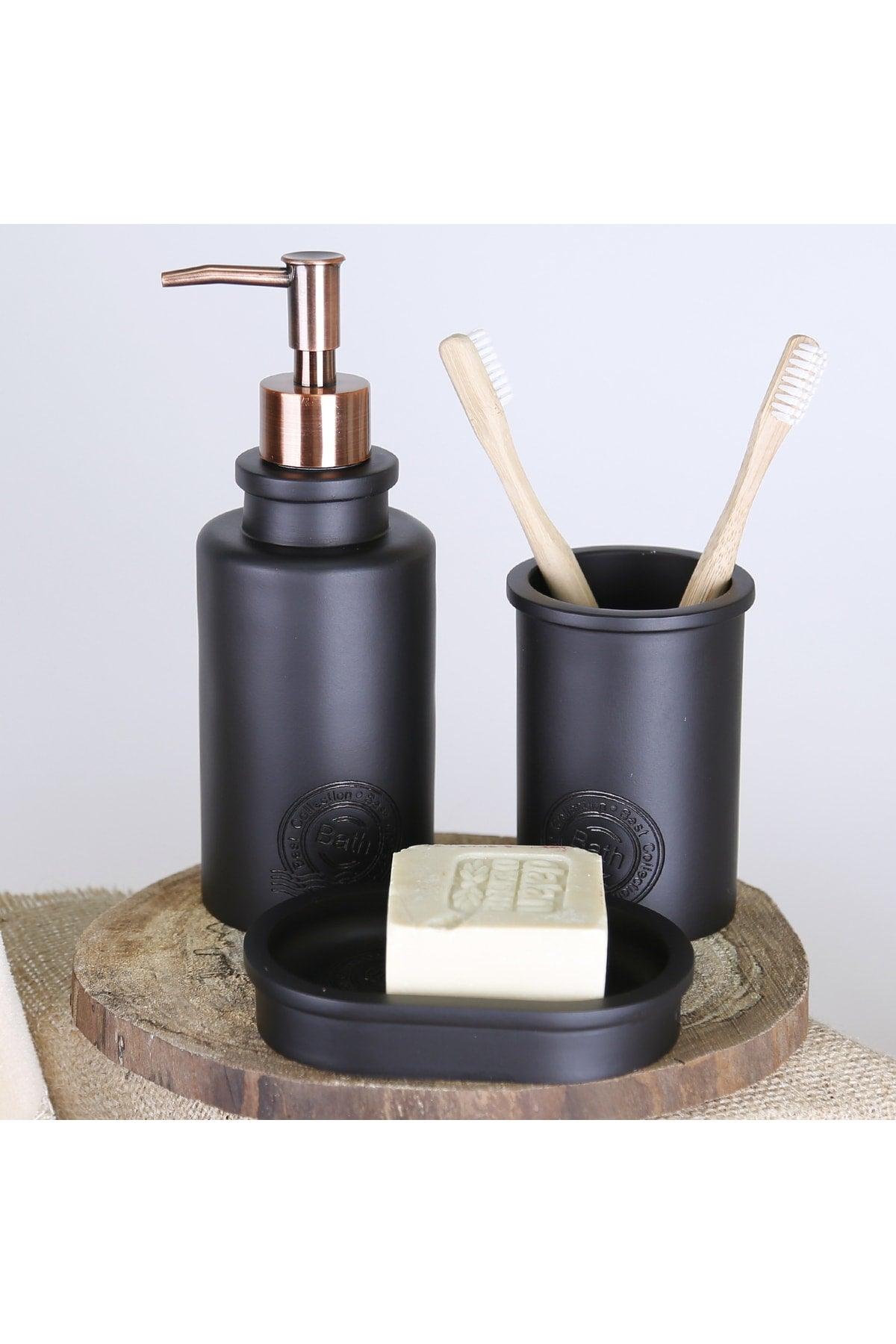 Black Home Stamp Polyester Bathroom Set 5 Pcs. - Swordslife