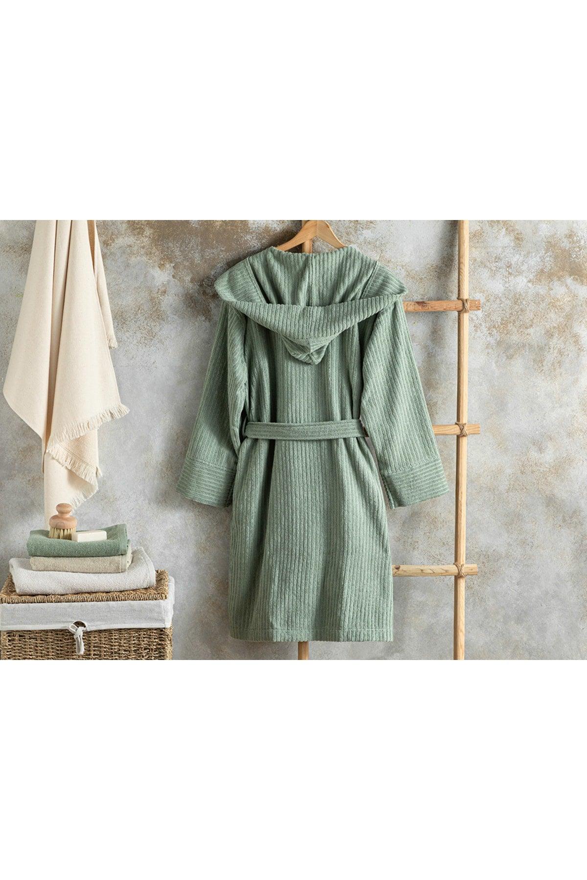 Stripe Cotton Corded Bathrobe Sm Water Green - Swordslife