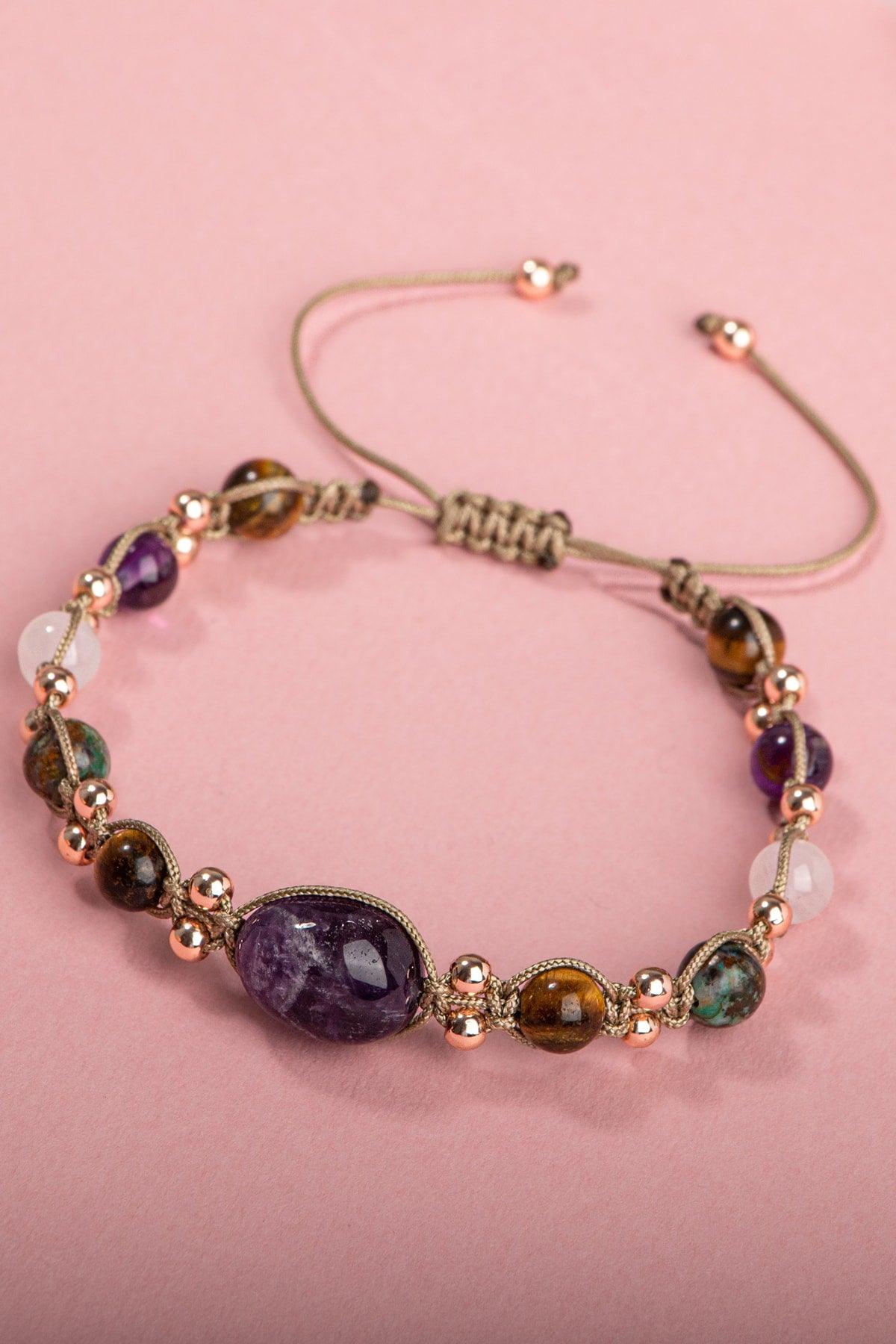 Certified Reboot Bracelet Amethyst Tiger Eye Chrysocolla Natural Stone Handcrafted - Swordslife