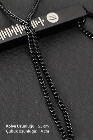Unisex Spotify Coded Black Color Bijouterie Stick Bar Necklace Chain - Swordslife