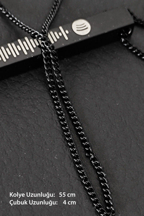 Unisex Spotify Coded Black Color Bijouterie Stick Bar Necklace Chain - Swordslife