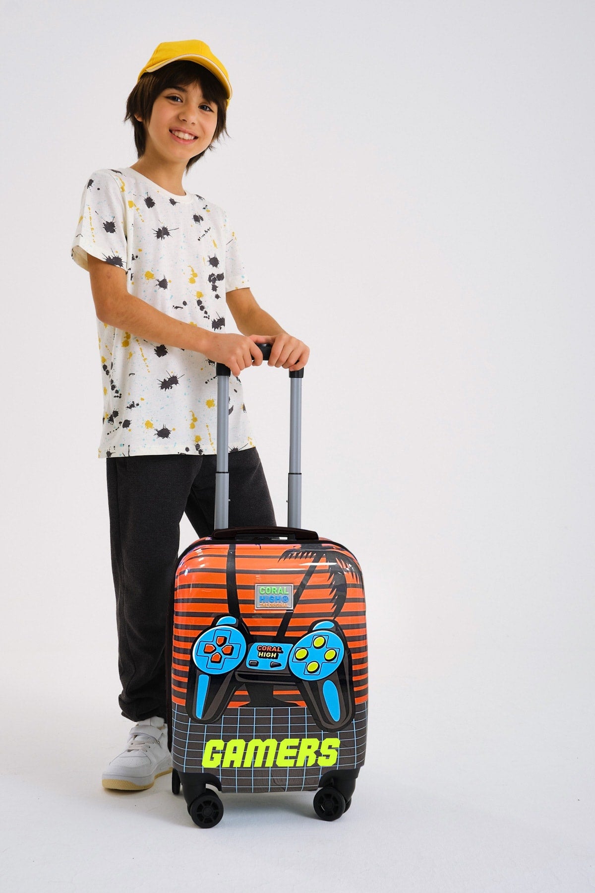 Kids Gray Orange Gamers Patterned Kid's Suitcase 16737