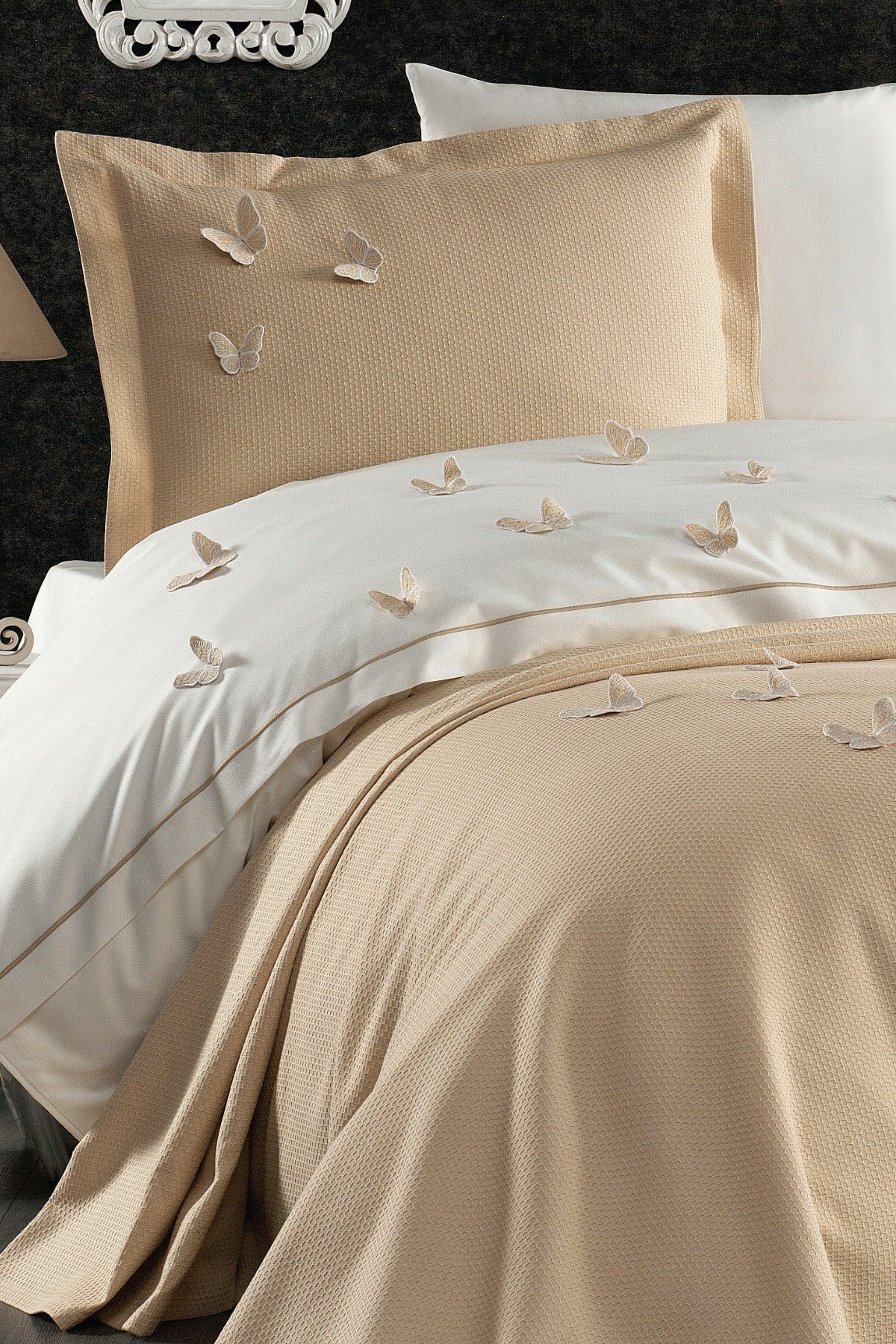 5 Pieces Elastic Bed Sheet 3d Butterfly Pattern Kids Room Cotton Single Beige Duvet Cover Set