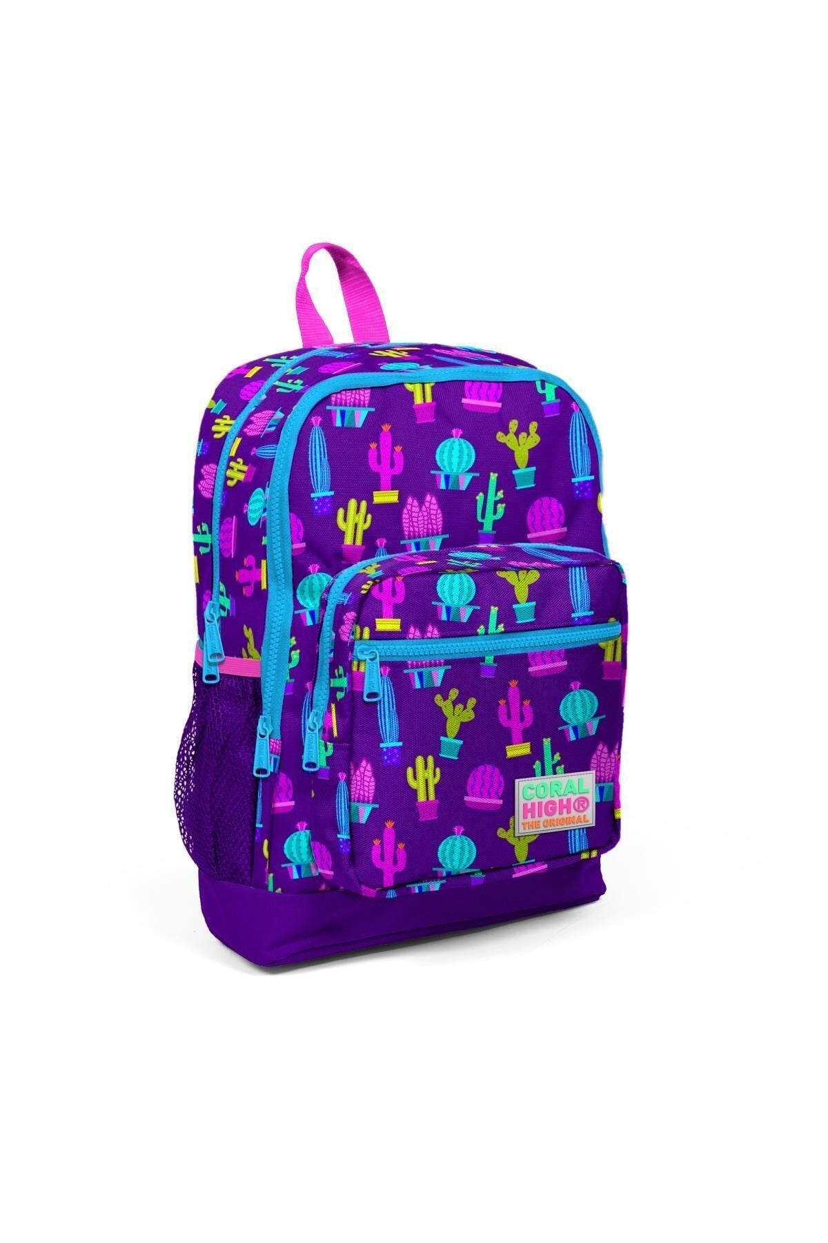 Kids Purple Pink Cactus Patterned USB 3 Pcs School Bag Set SET0123273