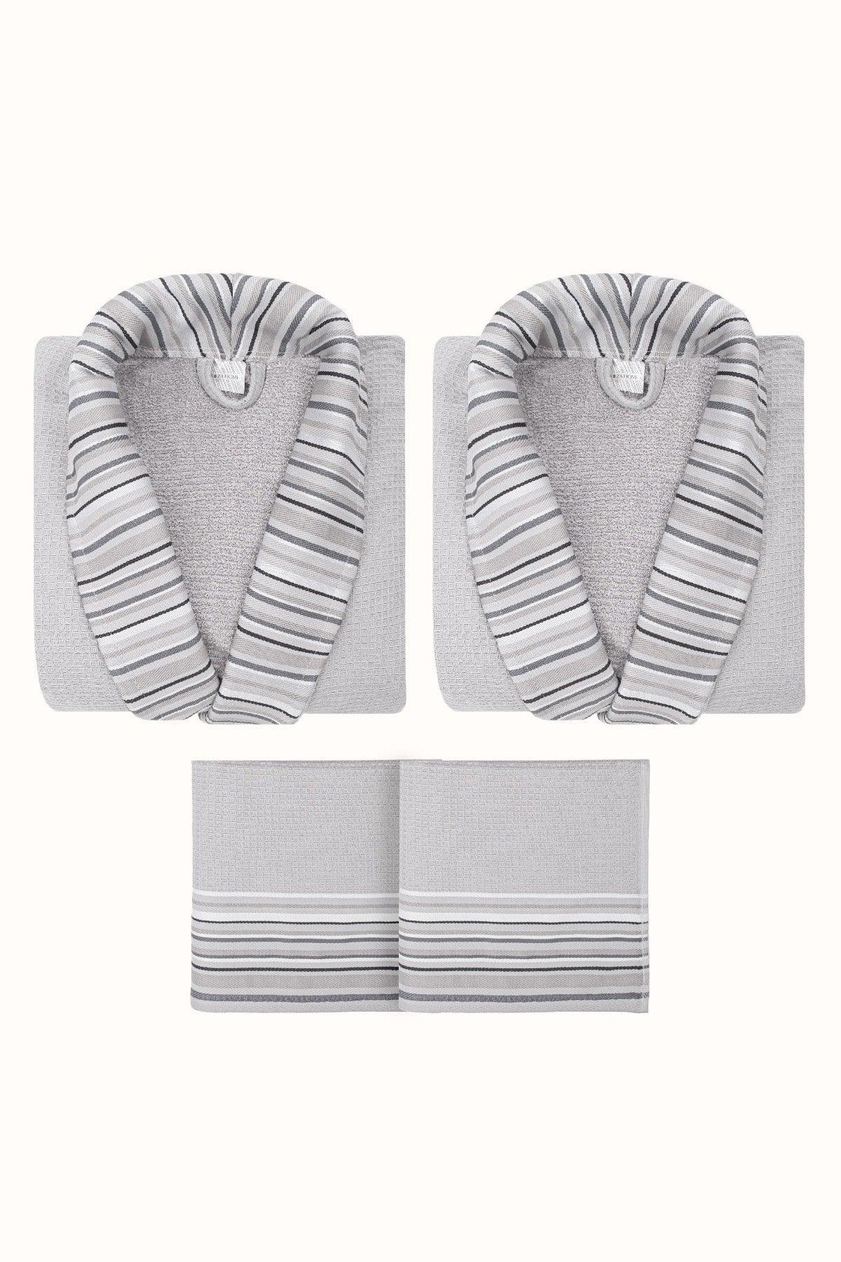 Limira Set of 4 Gray Cotton 2 Bathrobes Sml-xl 2 Towels 50x90 2242 - Swordslife