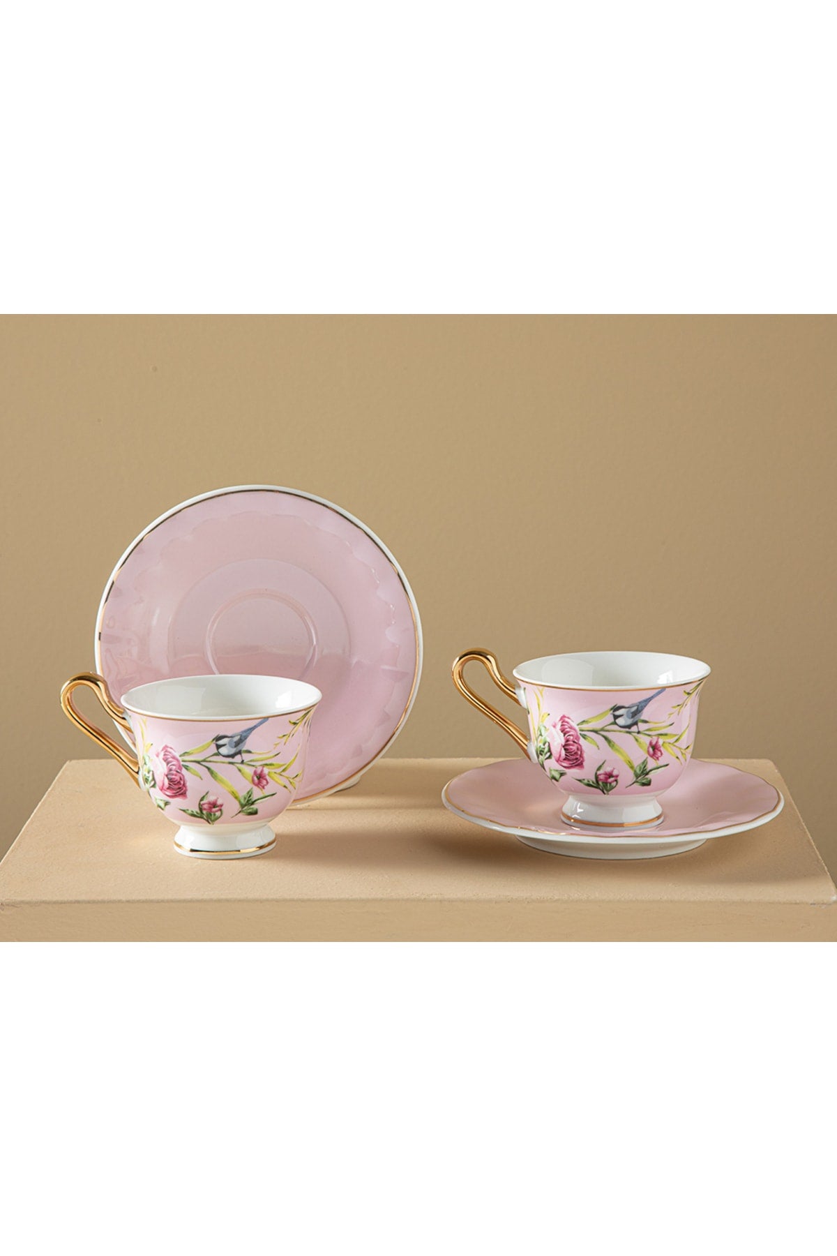 Vanilla New Bone China 4 Piece Coffee Cup Set For 2 Persons 90 Ml Light Pink