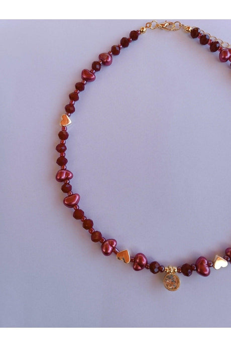 Claret Red Pearl Necklace with White Sparkle Tip - Swordslife