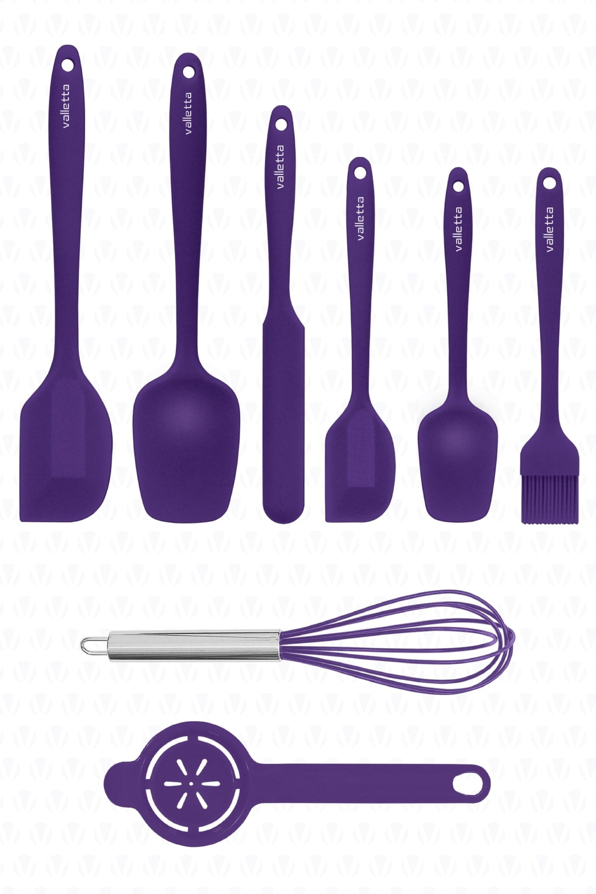 Drongo Heat Resistant Fireproof Nonstick Silicone Spatula Set 8 Pieces Purple