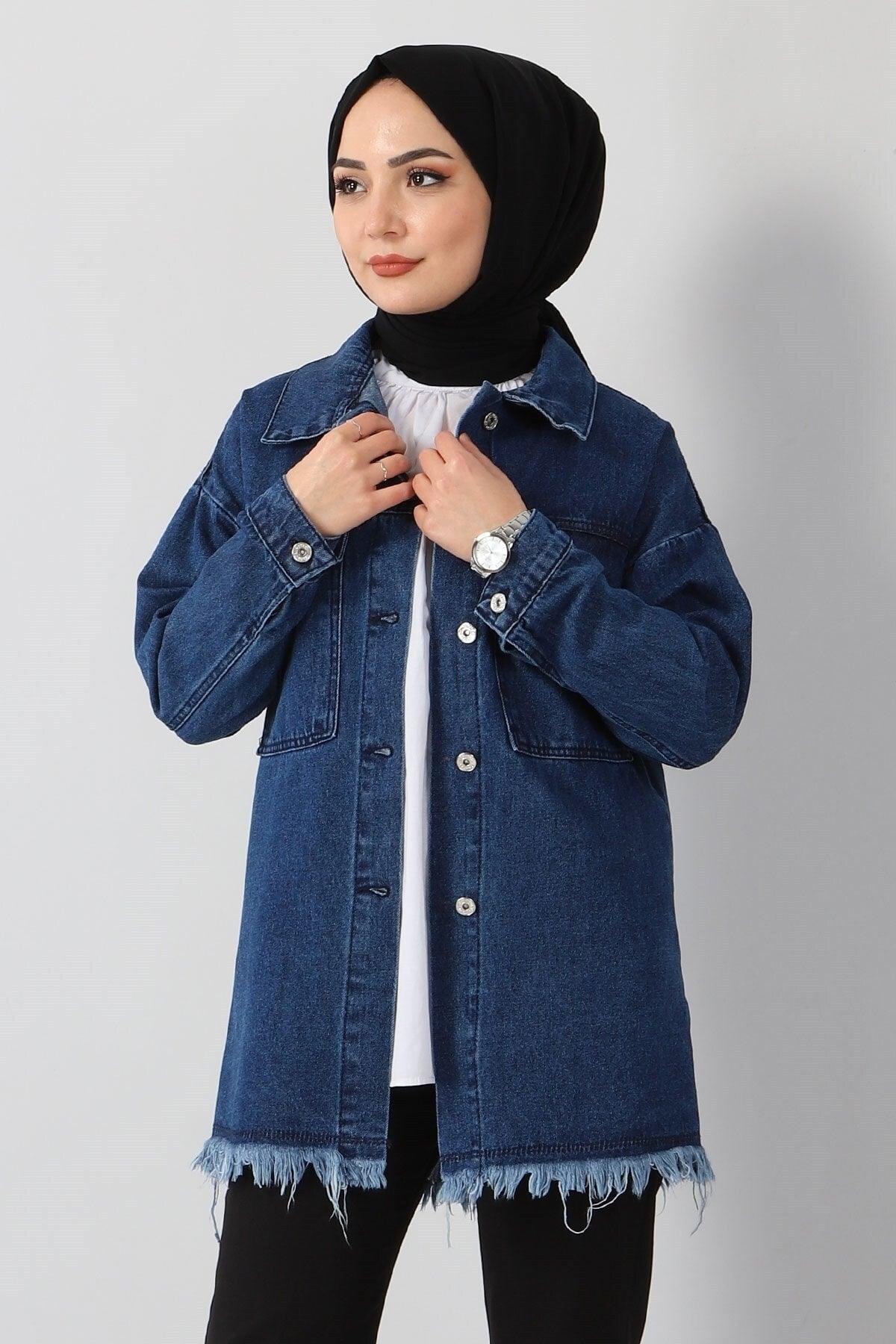 Tassel Detailed Denim Jacket Dark Denim 6011 - Swordslife