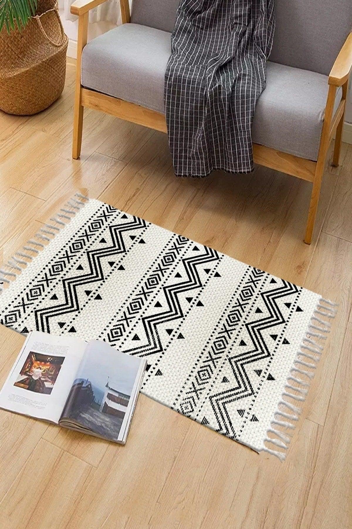 Else Patterned Washable Modern Single Bath Mat Carpet Vintage Woven Rug 50x80cm Byns-03 - Swordslife