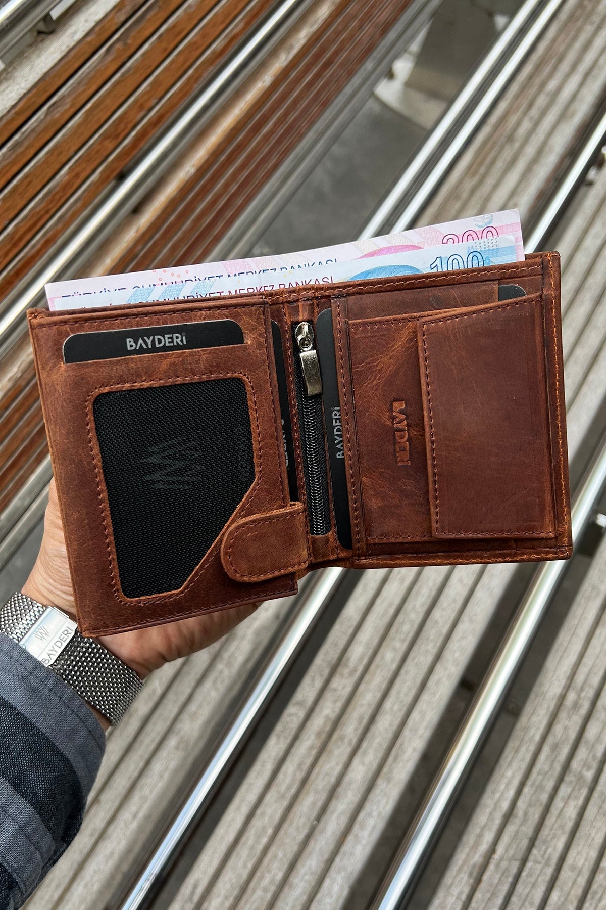 Genuine Leather Crazy Tobacco Handy Men'S Wallet