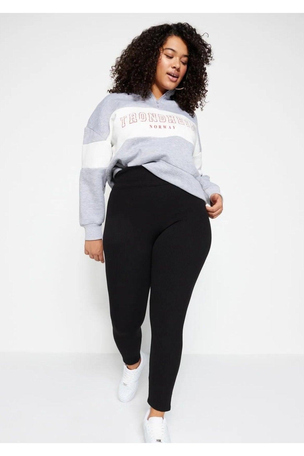 Curve Plus Size Ribbed High Waist Contouring Black Leggings - Swordslife