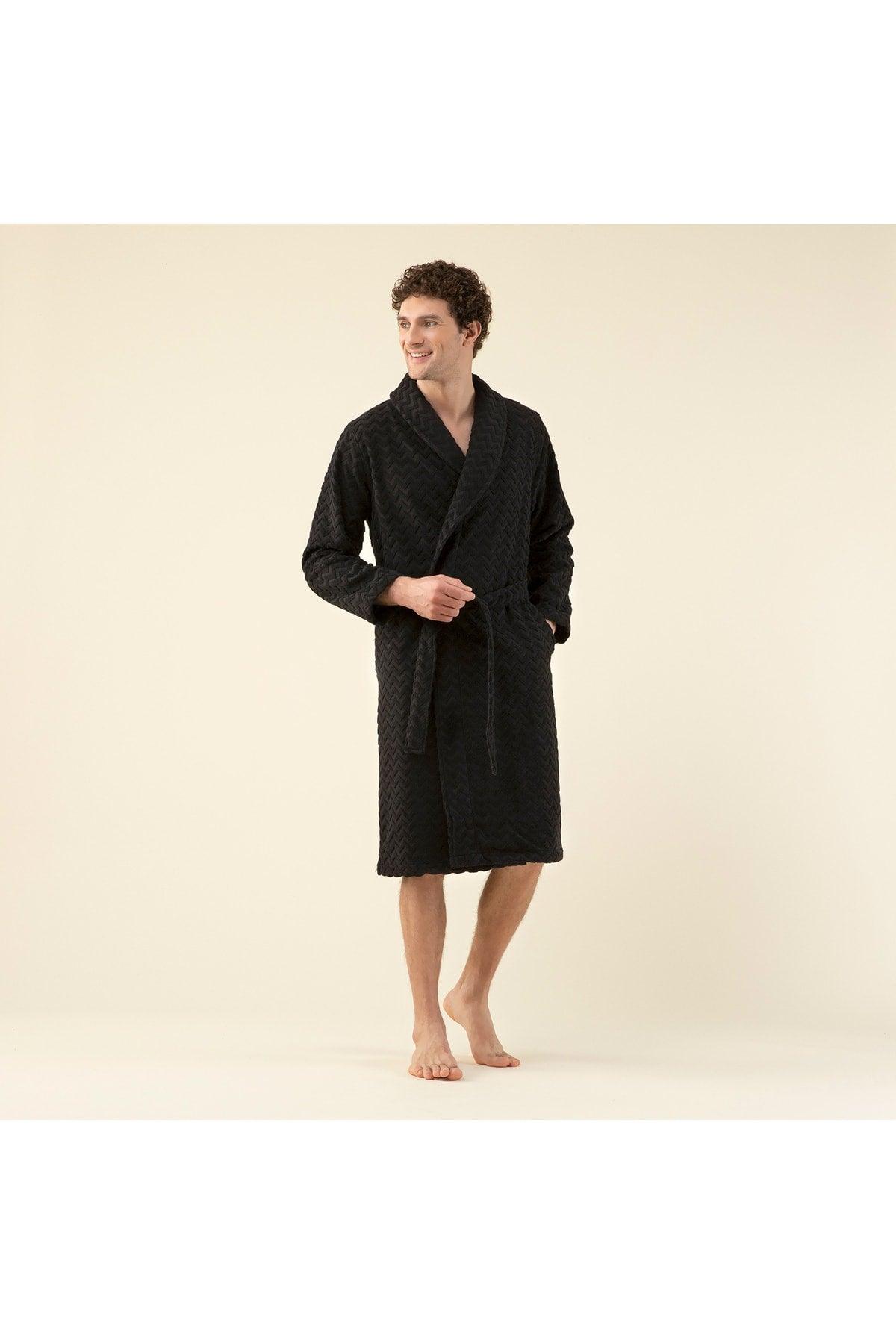 Zigzag Men's Bathrobe Black - Swordslife