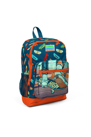 Kids Civit Neon Orange Skateboard Patterned Usb Input 3 Pcs School Bag Set Set0123823