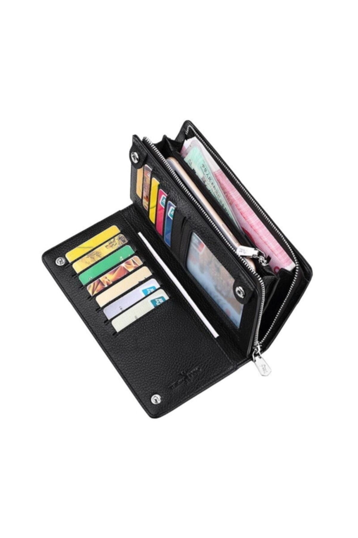 Alta Qualıta Men's Black Genuine Leather Long Wallet Card Holder