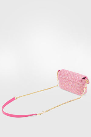 Women'S Tweed Pink Chain Magnet Closure Crossbody Bag 225