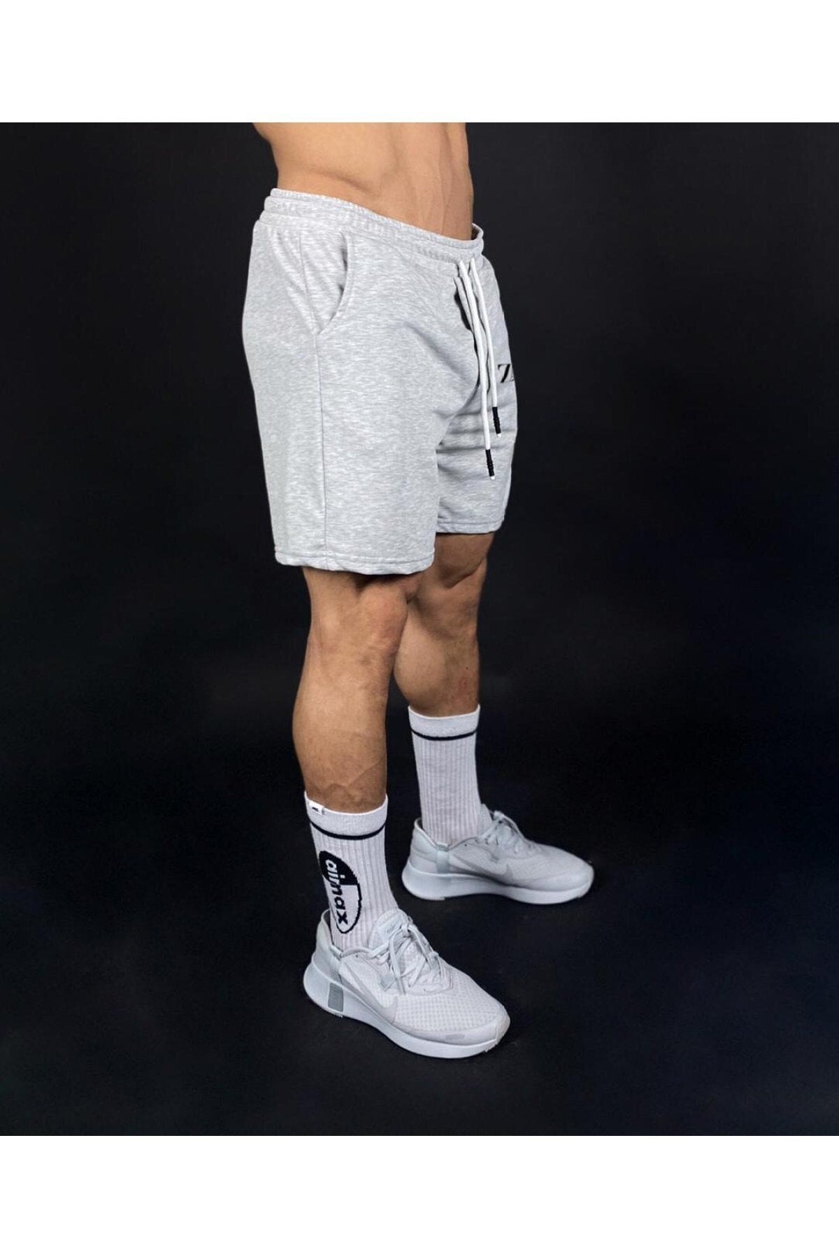 Gray Men'S Black Printed Regular Fit Pocketed Shorts