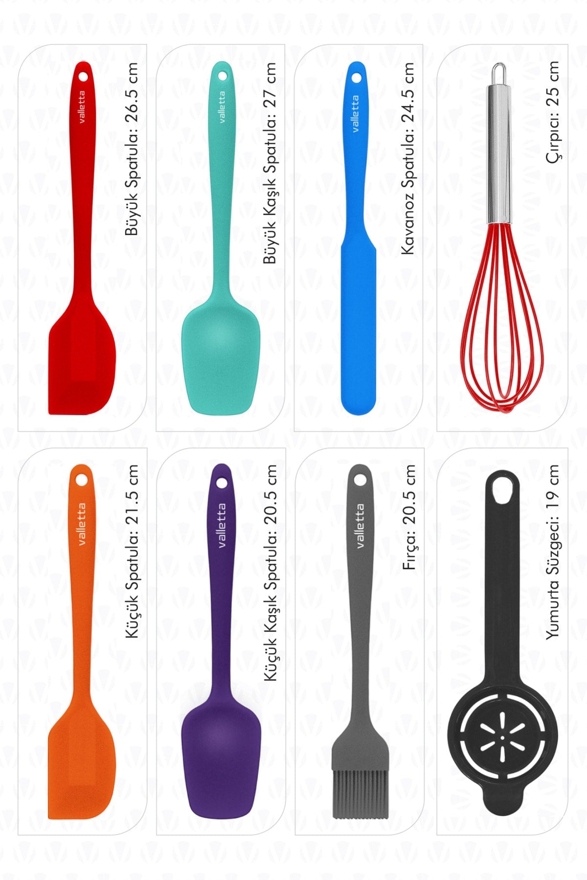 Drongo Heat Resistant Fireproof Non-Stick Silicone Spatula Set 8 Pieces Mixed Color