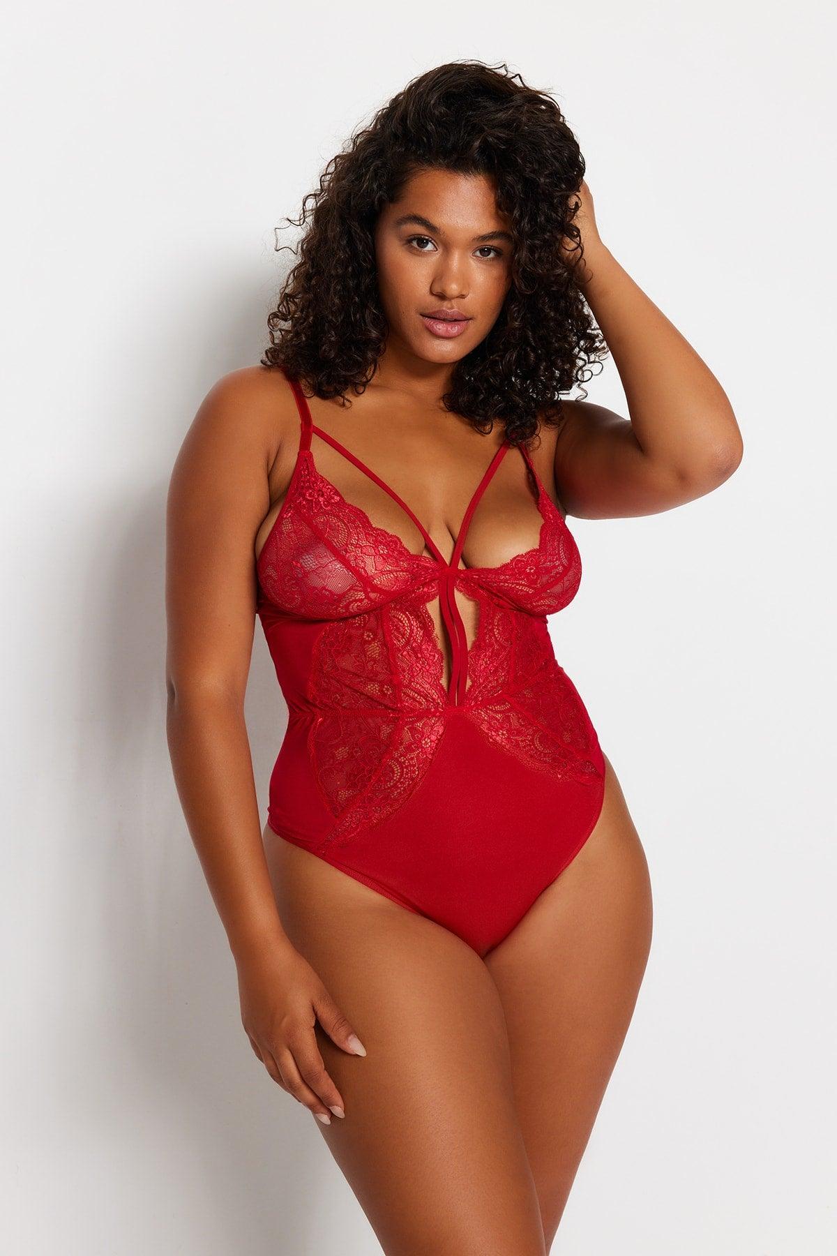 Red Lace Detailed Bodysuit TBBSS23CS00000 - Swordslife