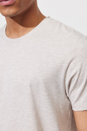 Men'S Beige Melange Cotton Slim Fit Slim Fit Crew Neck Short Sleeved T-Shirt