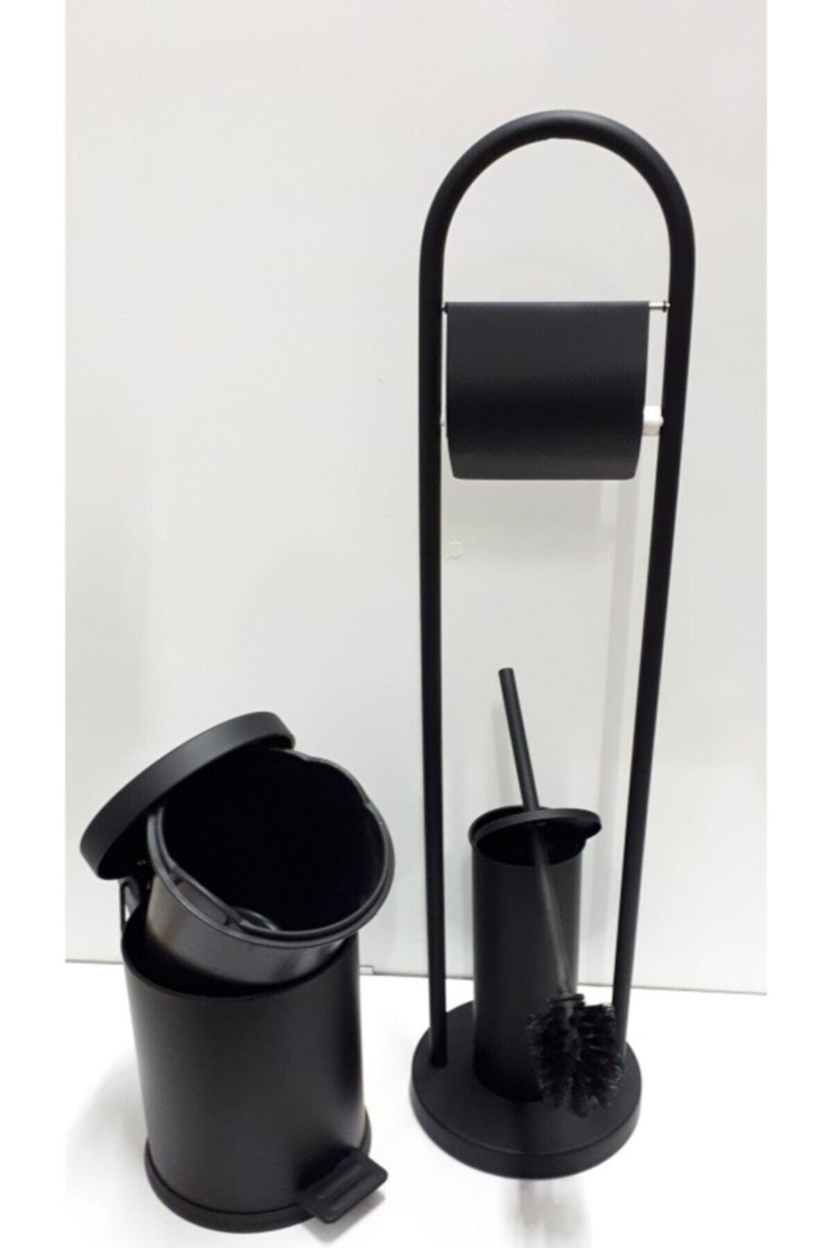 Toilet Paper & Toilet Brush Stand & 3 Liter Pedal Trash Black - Swordslife